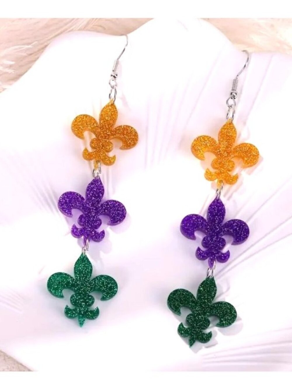 Mardi Gras Fleur-De-Lis Dangle Earrings NEW